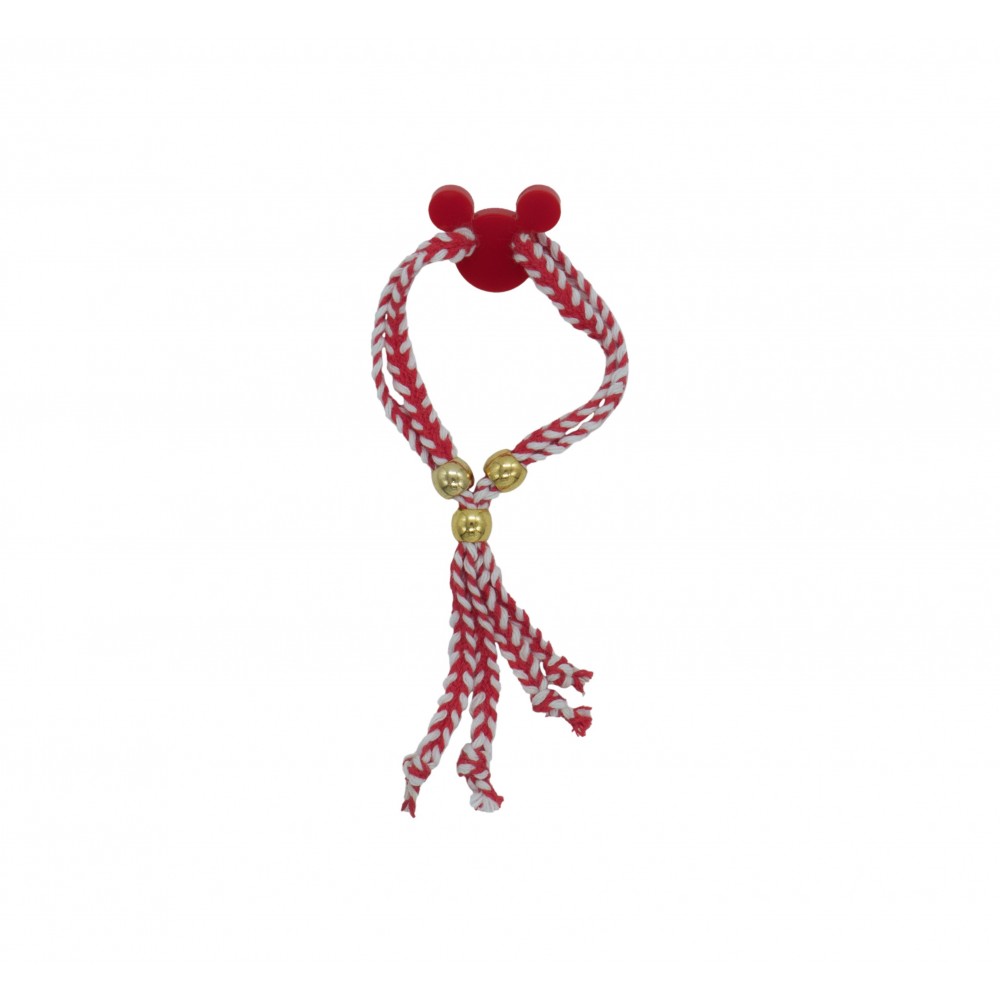 March - plain red white ribbon - gold beads - red mini plexiglass pantiff