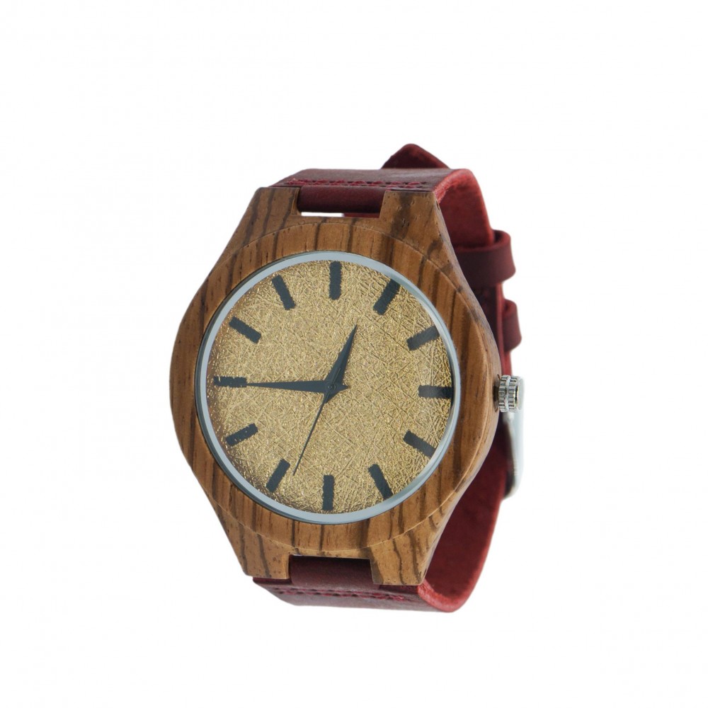 Watch-burgundy-Wooden dial with gold inside