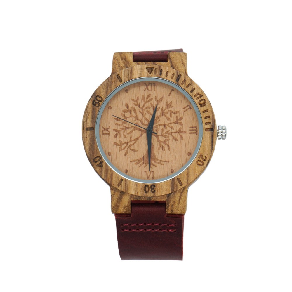 Clock-burgundy-wood dial (tree of life)